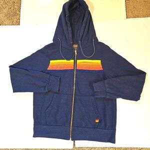 Aviator Nation 5 Stripe Full Zip Hoodie Size M Womens Blue